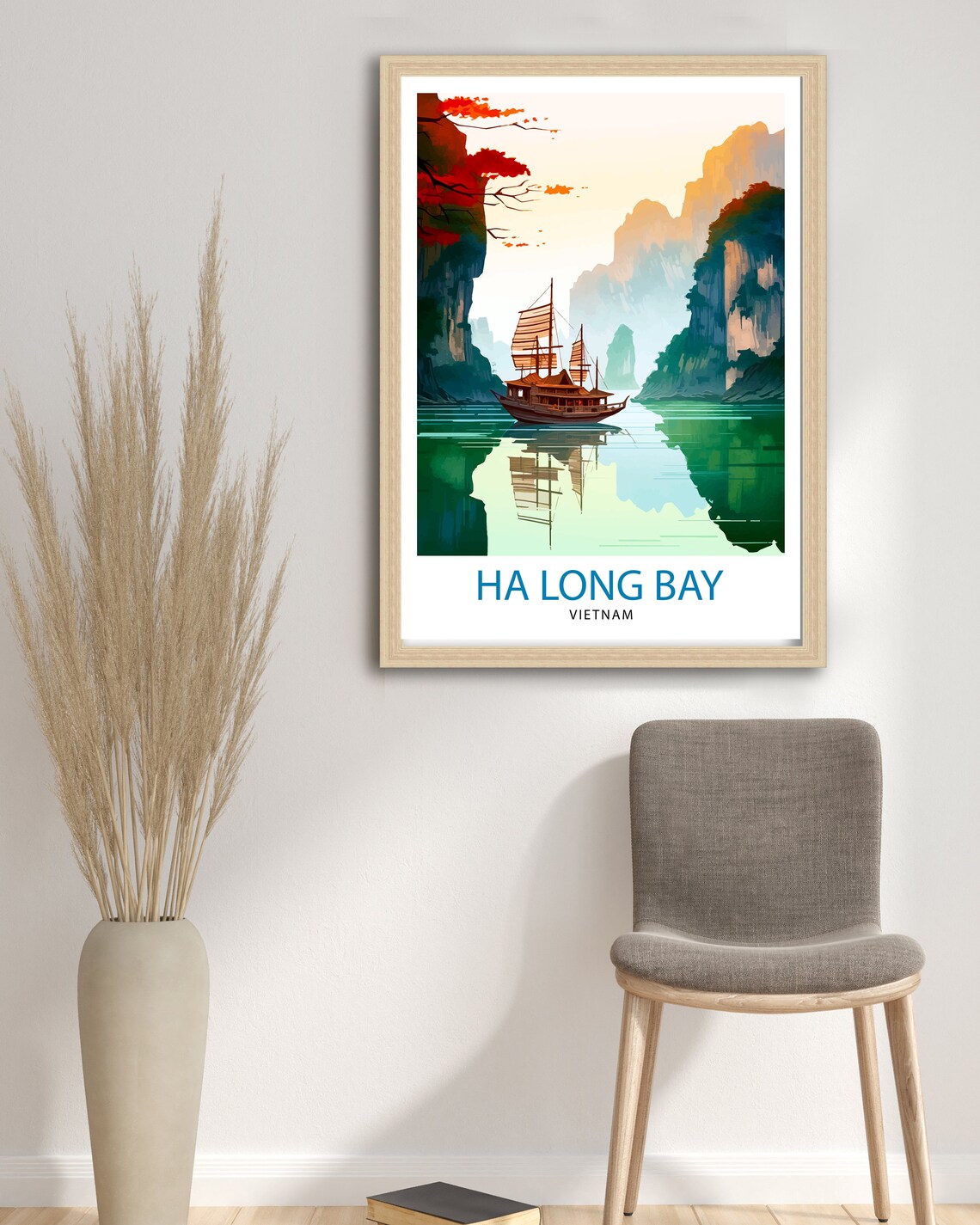Ha Long Bay Vietnam Junk Boat Limestone Karsts Sunrise Travel Poster - Image 3