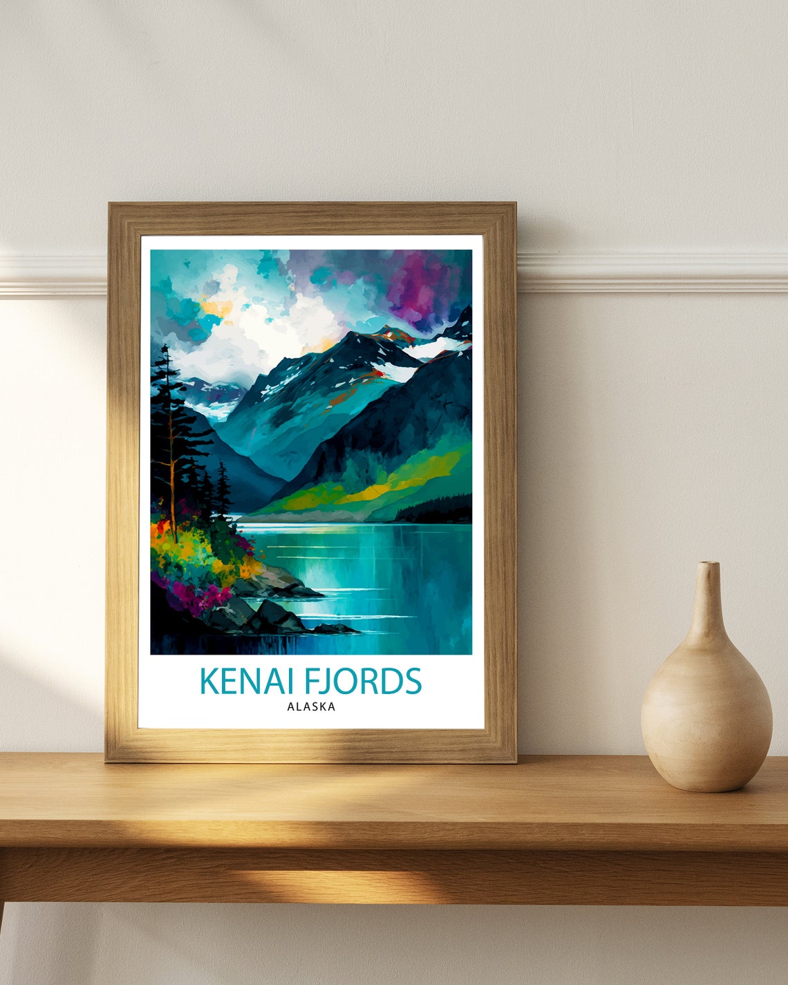 Kenai Fjords Alaska Travel Print Kenai Fjords National Park Wall Decor Alaska Travel Poster Gift Kenai Fjords Illustration Alaska Home Decor - Image 3