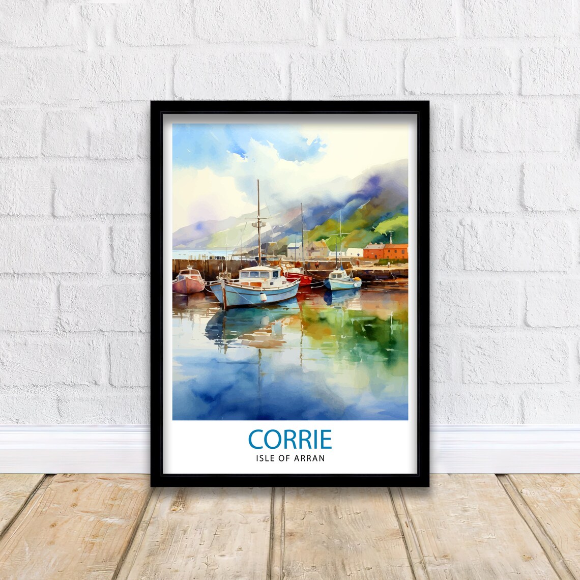 Corrie Isle of Arran Harbor Boats Watercolor Coastal Art Poster - Image 2