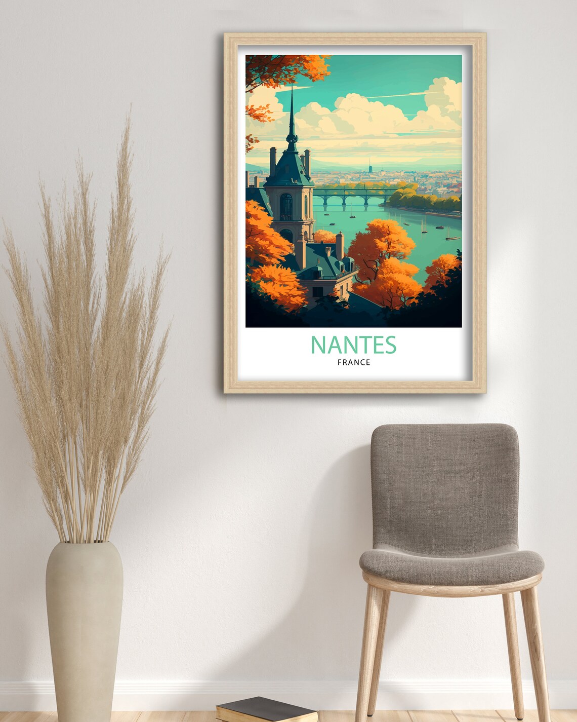 Nantes France Loire River Bridge And Autumn Trees Travel Poster - Image 3