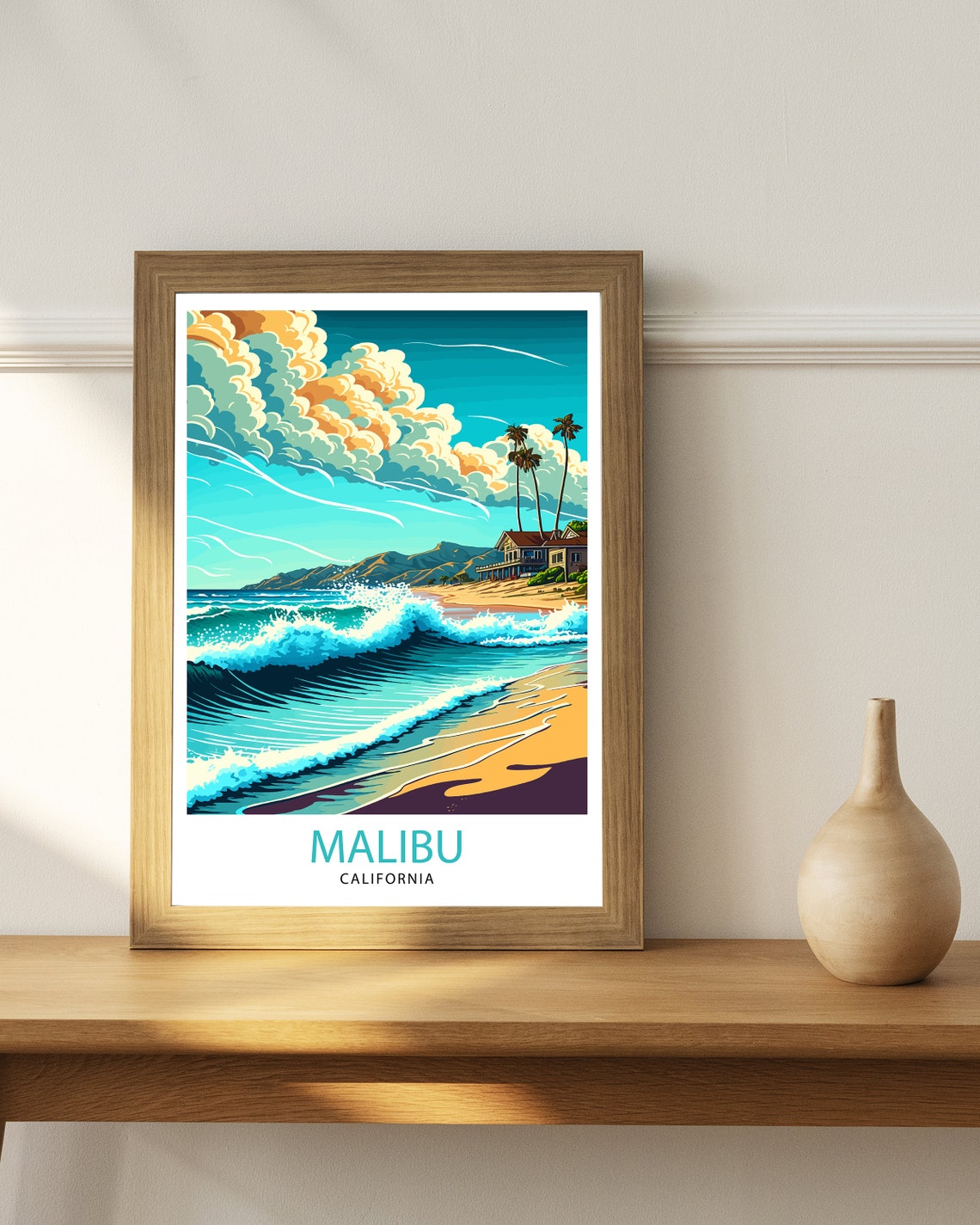 Malibu California Travel Print Malibu Wall Decor Malibu Home Living Decor Malibu California Illustration Travel Poster Gift For Malibu - Image 2