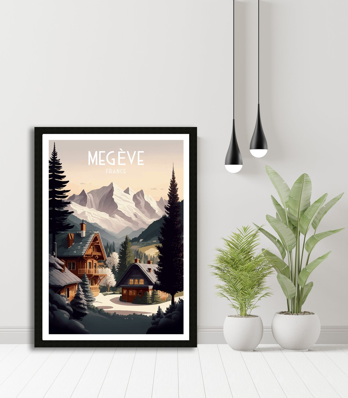 Megeve France Snowy Alpine Chalets Mountain Retro Travel Poster - Image 3