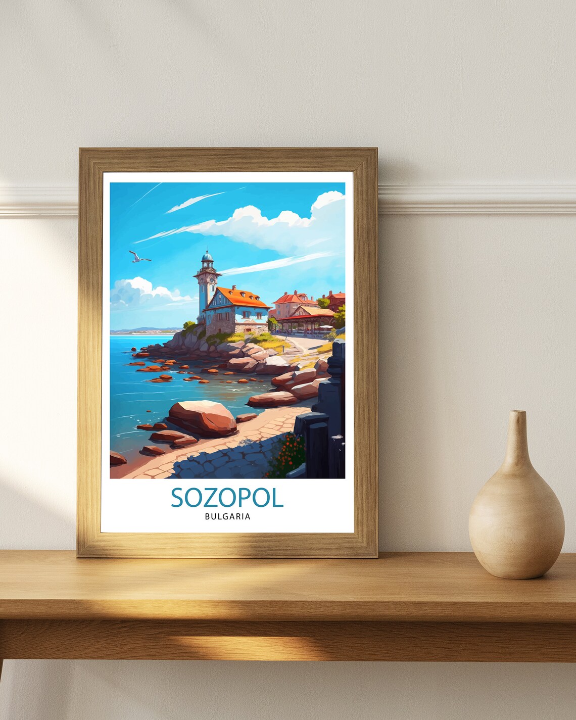 Sozopol Bulgaria Coastal Lighthouse Rocky Shore Travel Poster - Image 2