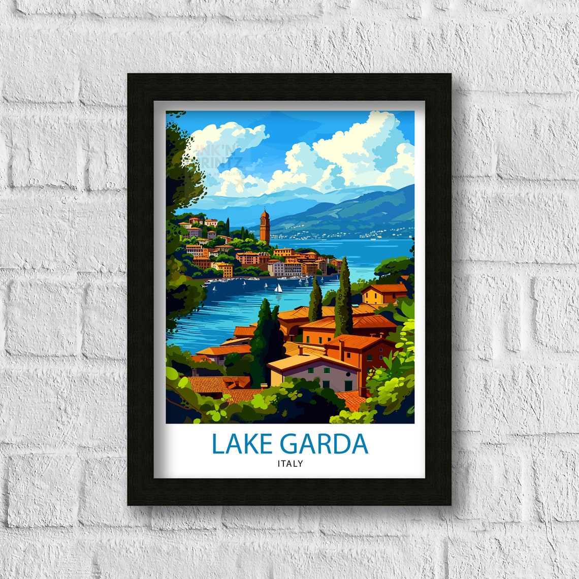 Lake Garda Italy Travel Print Lake Garda Wall Art Italy Travel Poster Lake Garda Home Decor Italy Illustration Gift For Italy Lovers - Image 3