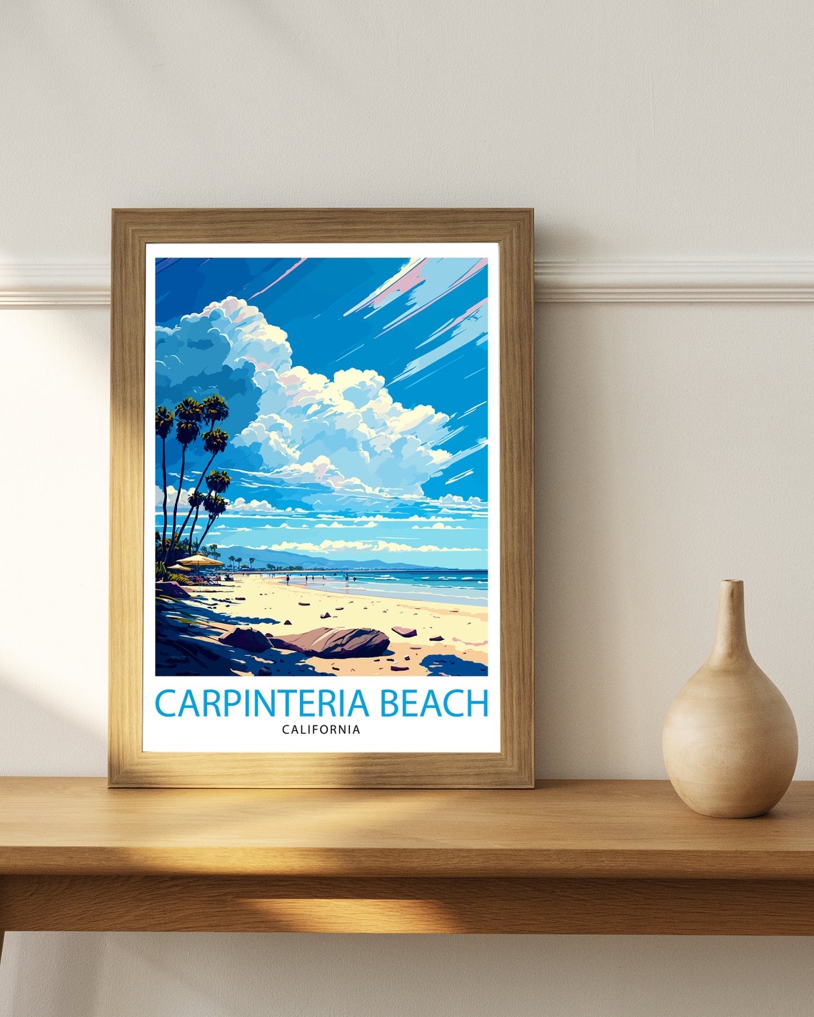 Carpinteria Beach California Palm Shore Coastal Travel Poster - Image 2