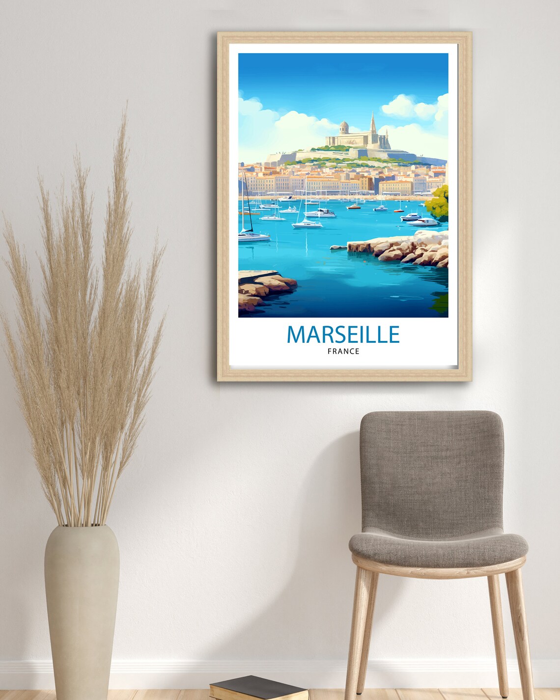Marseille France Old Port Sailboats Hilltop Basilica Travel Print - Image 3