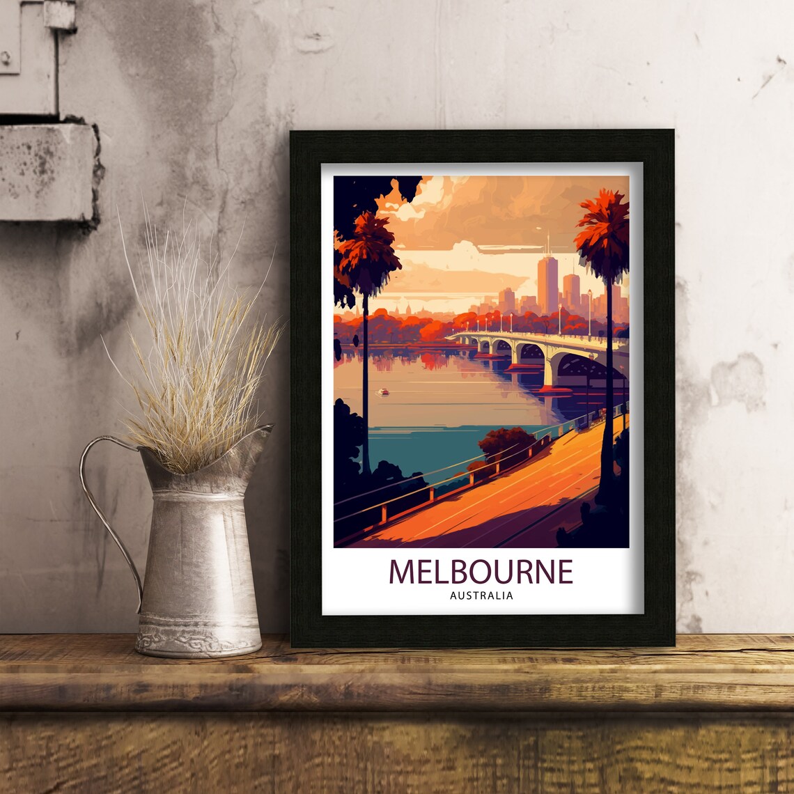 Melbourne Australia Travel Poster, Cityscape Art Print - Image 3