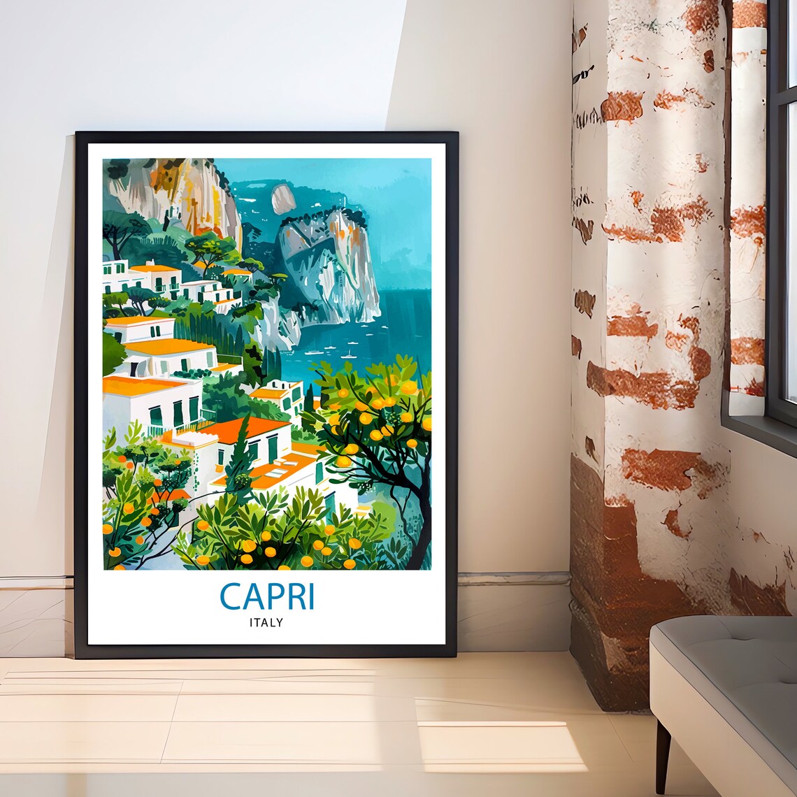 Capri Italy Lemon Grove Sea Cliff Coastal Village Travel Poster - Image 3