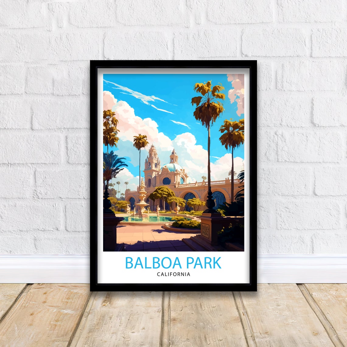 Balboa Park California Spanish Mission Palms Fountain Scene Poster - Image 2