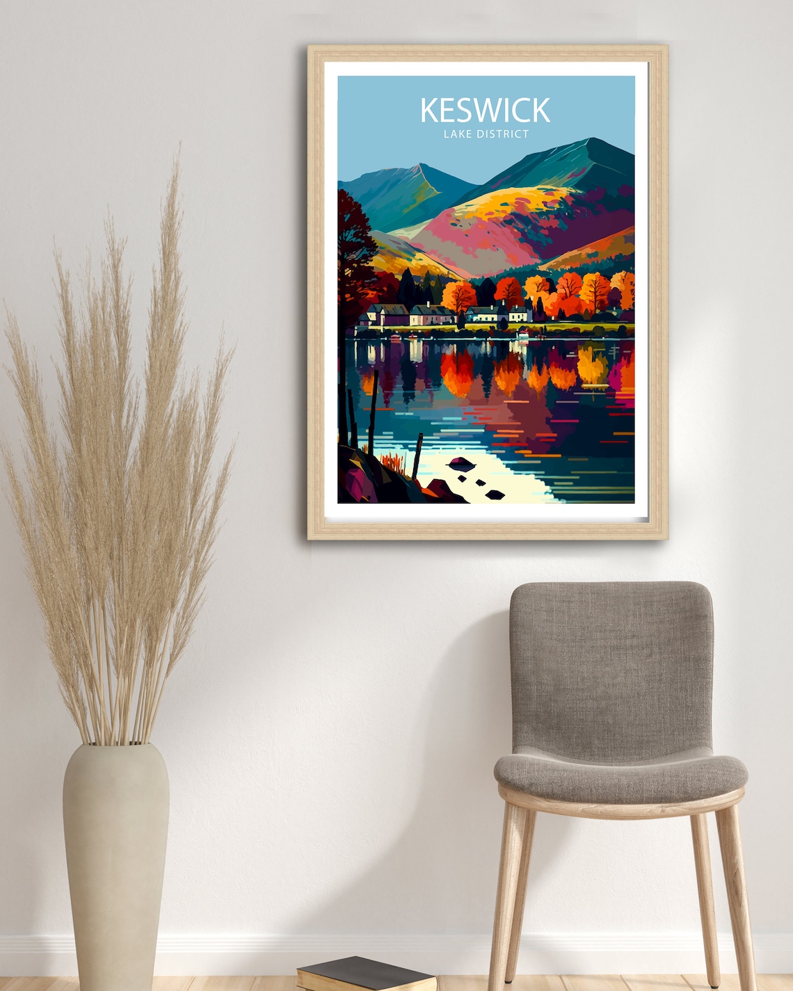 Keswick Lake District Autumn Mountain Lake Reflection Travel Poster - Image 2
