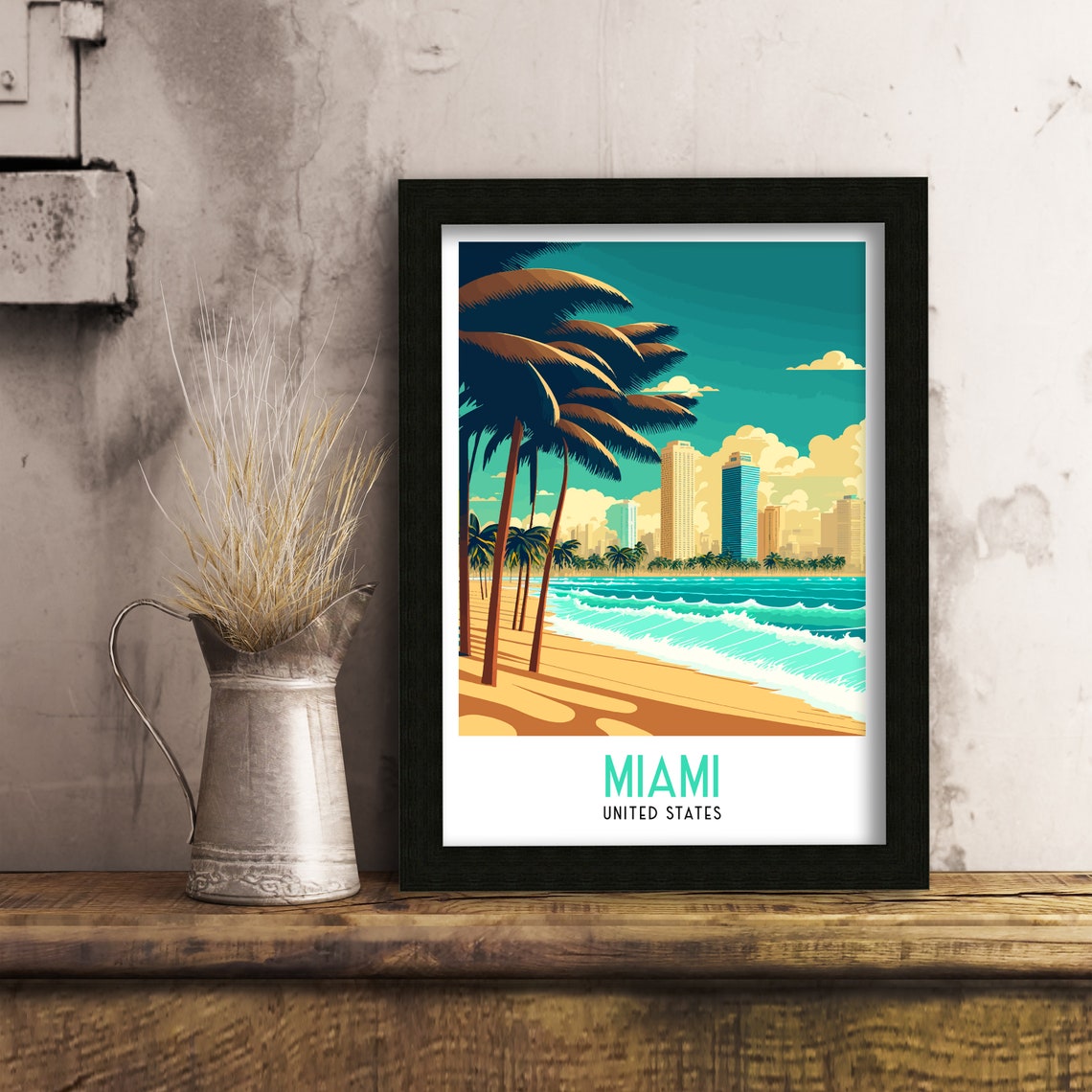 Miami Travel Print Miami Print Miami Poster Travel Poster Travel Print Miami Wall Art Miami Travel Poster Travel Wall Art - Image 3