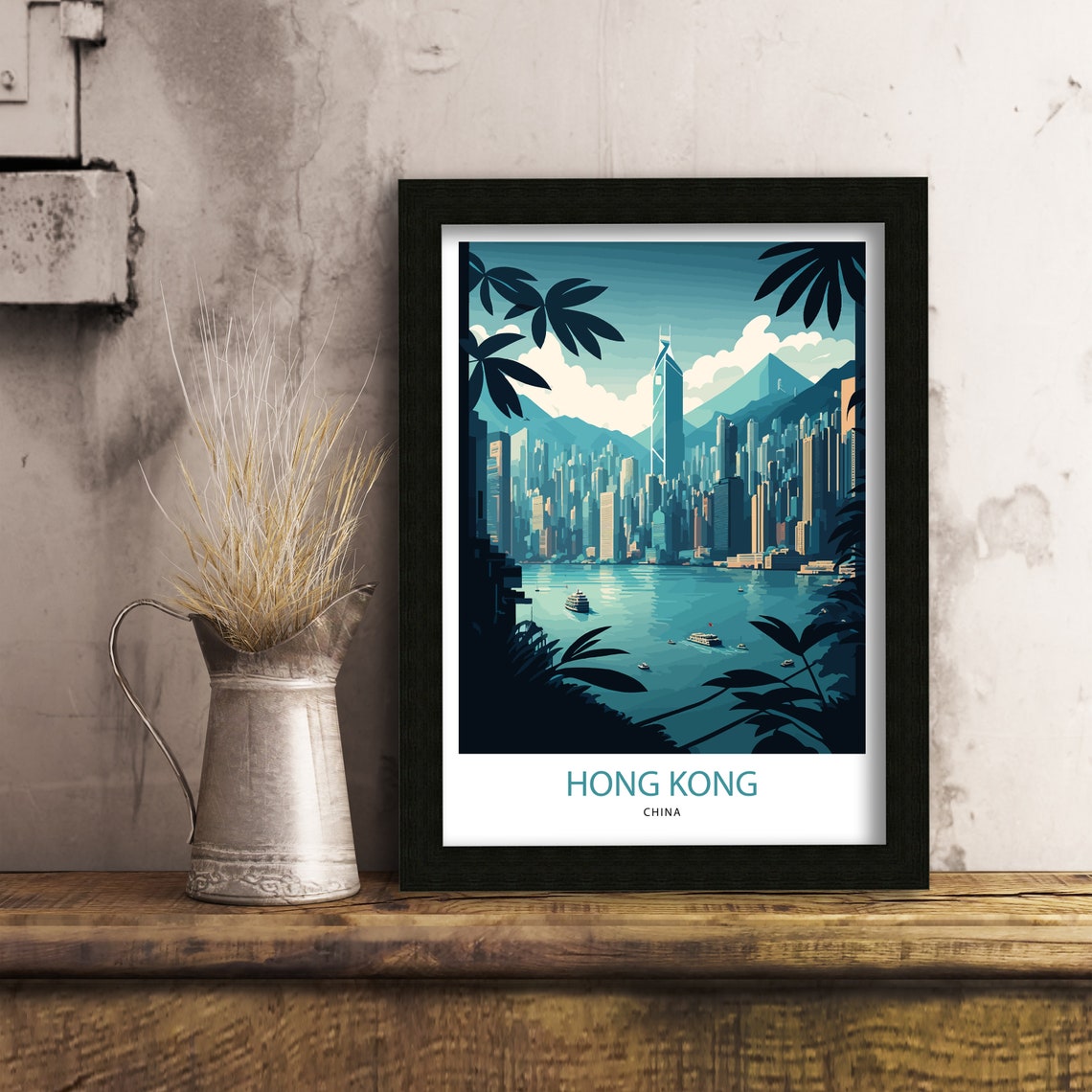 Hong Kong Travel Print Hong Kong Poster Hong Kong Art Hong Kong Wall Art Hong Kong Skyline Hong Kong Travel Poster Hong Kong - Image 2
