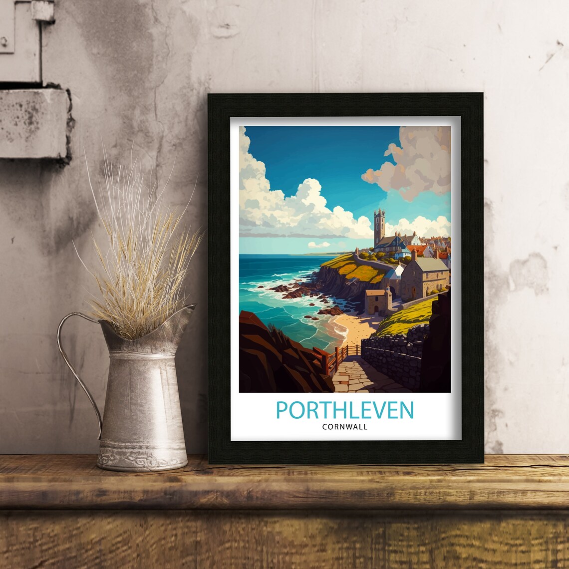 Porthleven Cornwall Travel Poster, Home Decor Print - Image 3