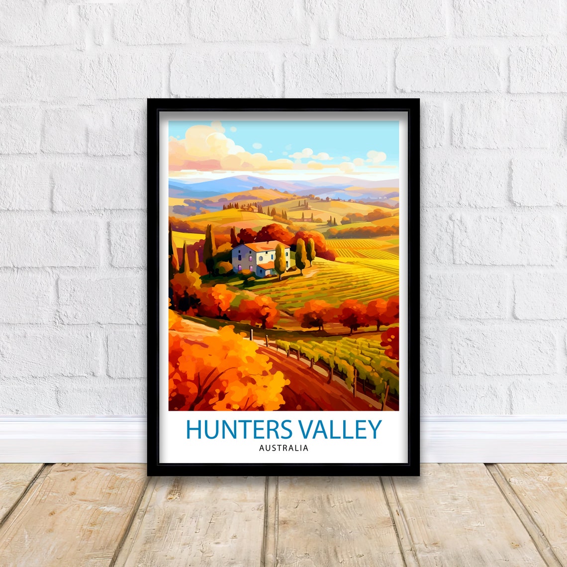 Hunters Valley Australia Farmhouse Vineyard Harvest Scene Poster - Image 2