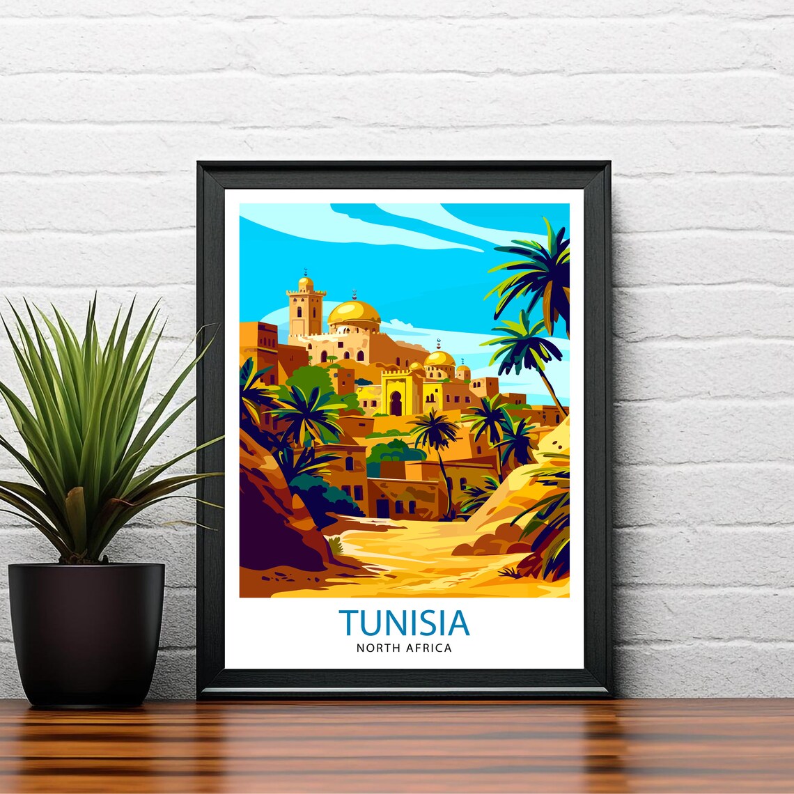 Tunisia North Africa Golden Medina Mosque Domes Vintage Travel Poster - Image 2