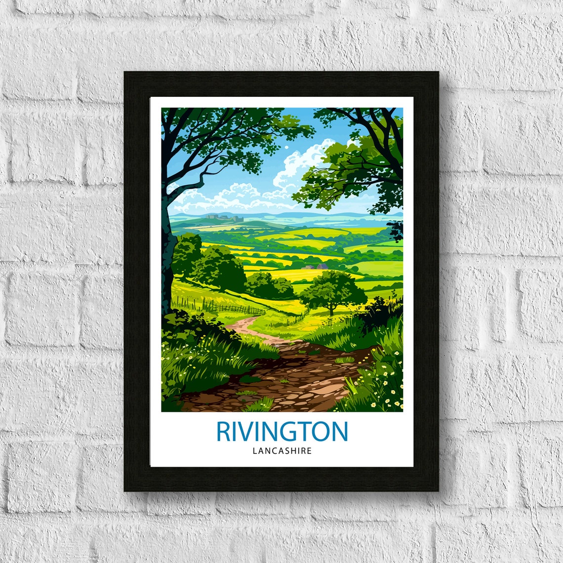 Rivington Lancashire Woodland Path Rolling Green Hills Travel Poster - Image 3