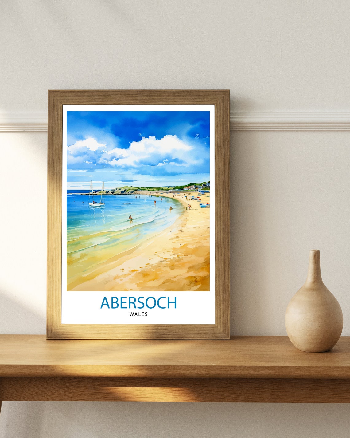 Abersoch Wales Sandy Beach Watercolor Sailboats Seaside Travel Poster - Image 2