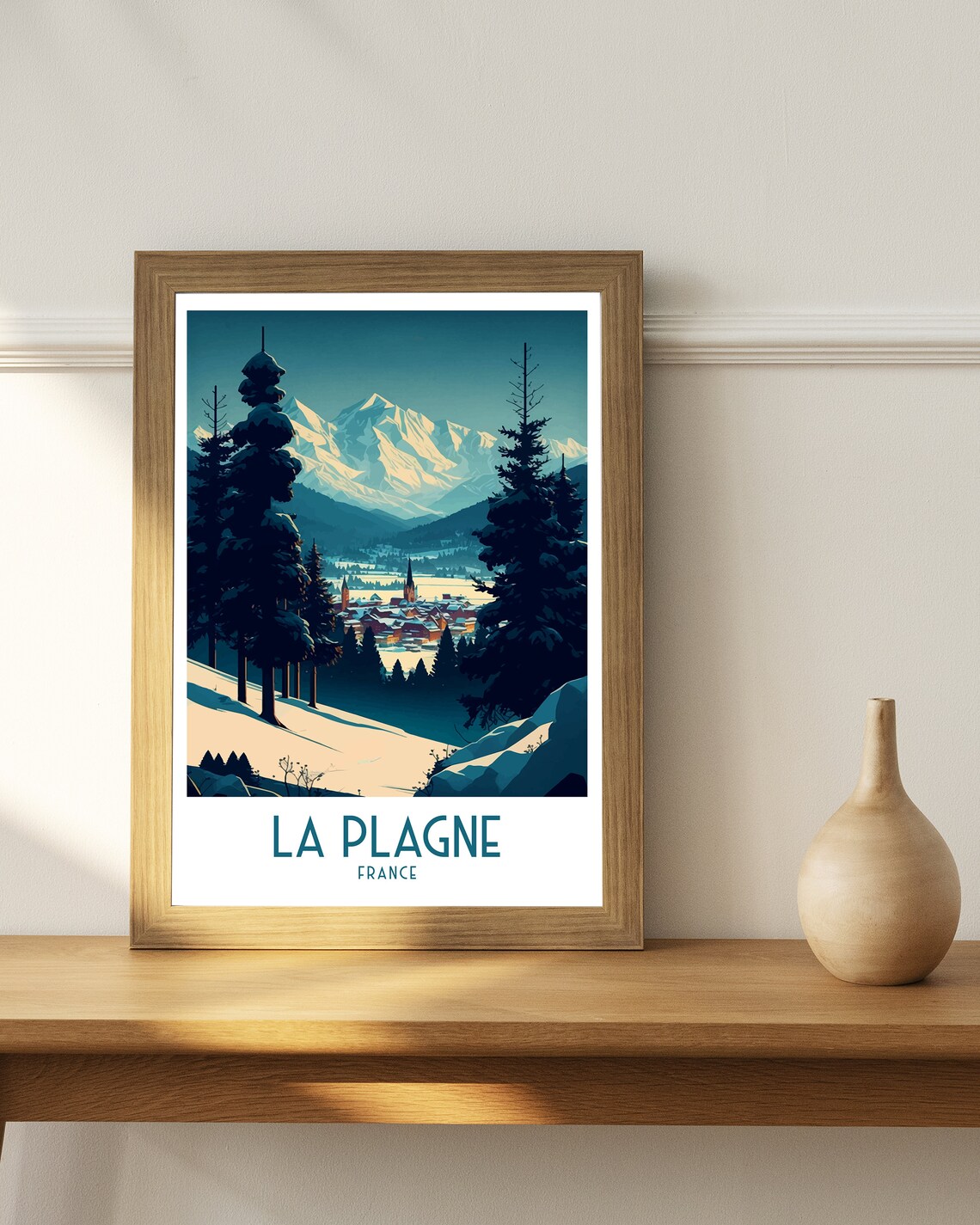 La Plagne France Vintage Ski Resort Alpine Village Snow Pines Poster - Image 2