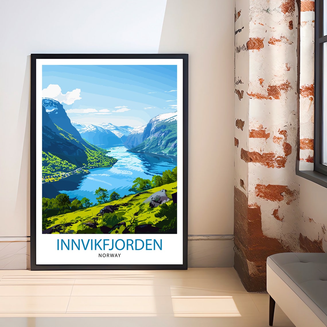 Innvikfjorden Norway Fjord Snowy Peaks Mountain Lake Travel Print - Image 2