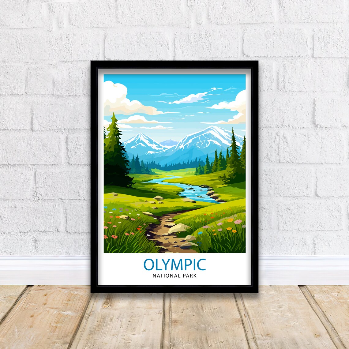 Olympic National Park Snowy Peaks Wildflower Meadow Vintage Travel Poster - Image 2