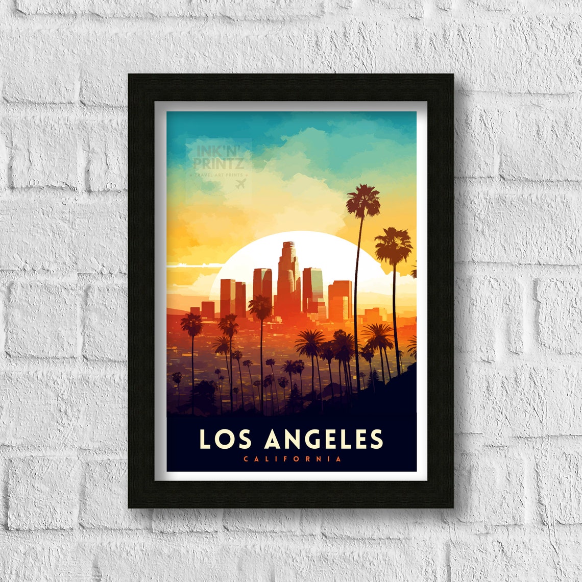 Los Angeles California Sunset Skyline Palm Trees Vintage Travel Poster - Image 3