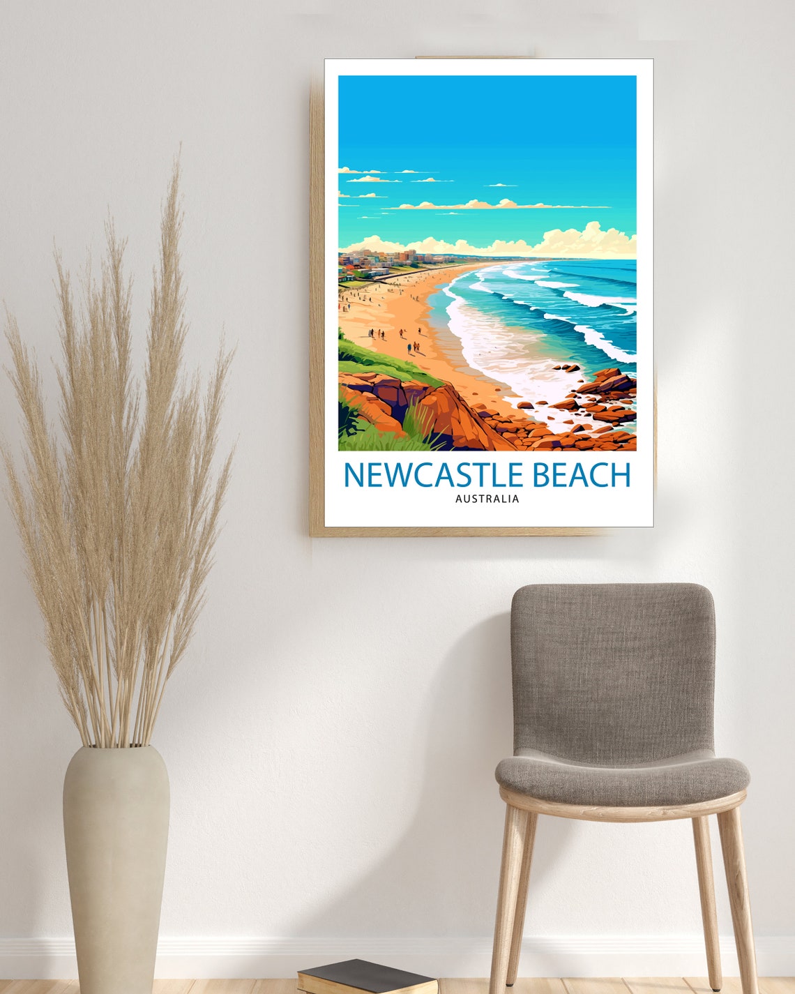 Newcastle Beach Australia Sunny Coast Vintage Style Travel Poster - Image 3