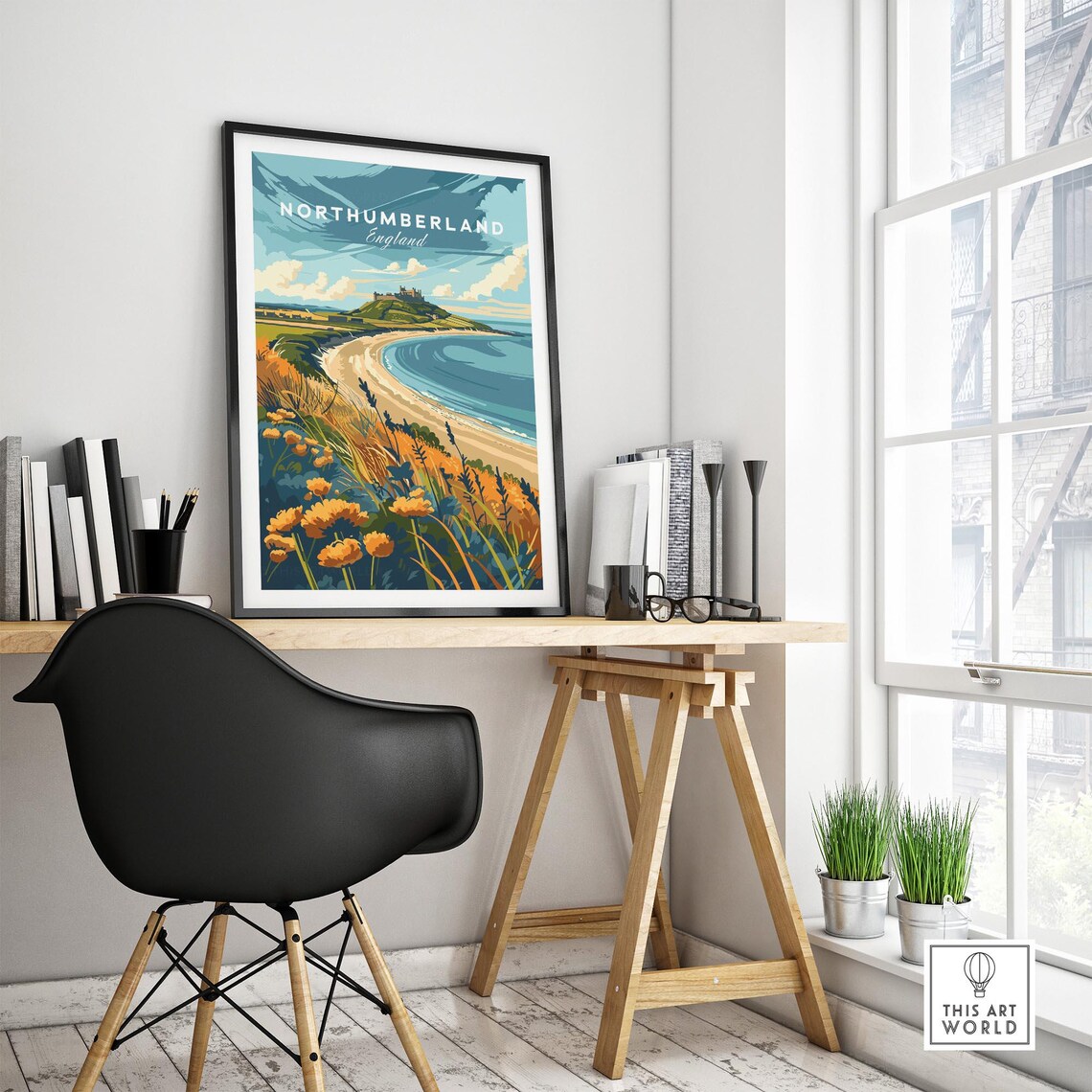 Northumberland England Curved Beach Castle Headland Wildflowers Poster - Image 4