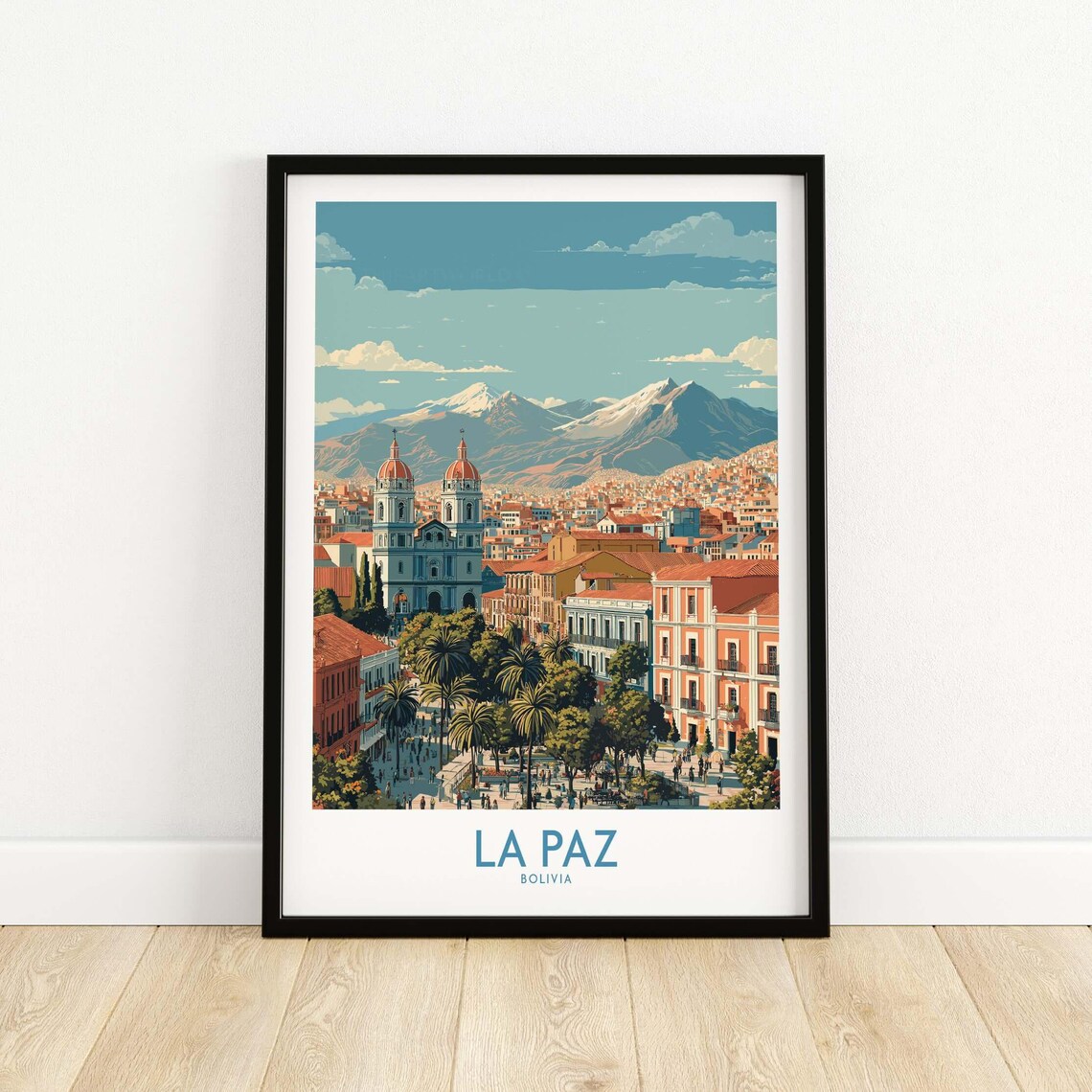 La Paz Bolivia Colonial Cityscape Andes Mountain View Travel Poster