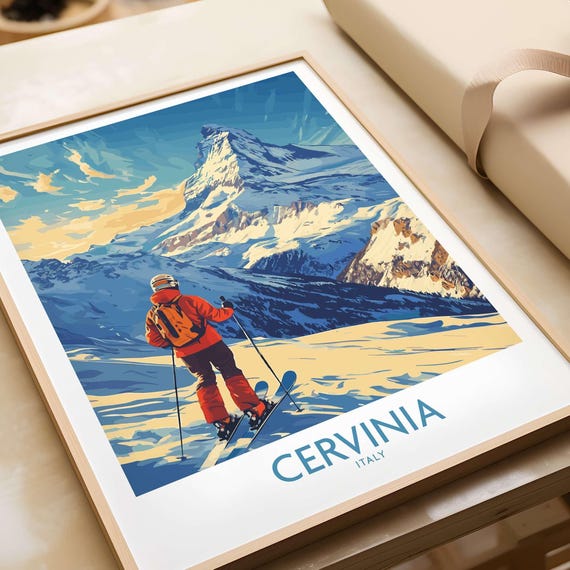 Ski Poster Cervinia Italy Winter Sports Wall Art Gift For Skier Mountain Cabin House Decoration Lodge Print Home Decor