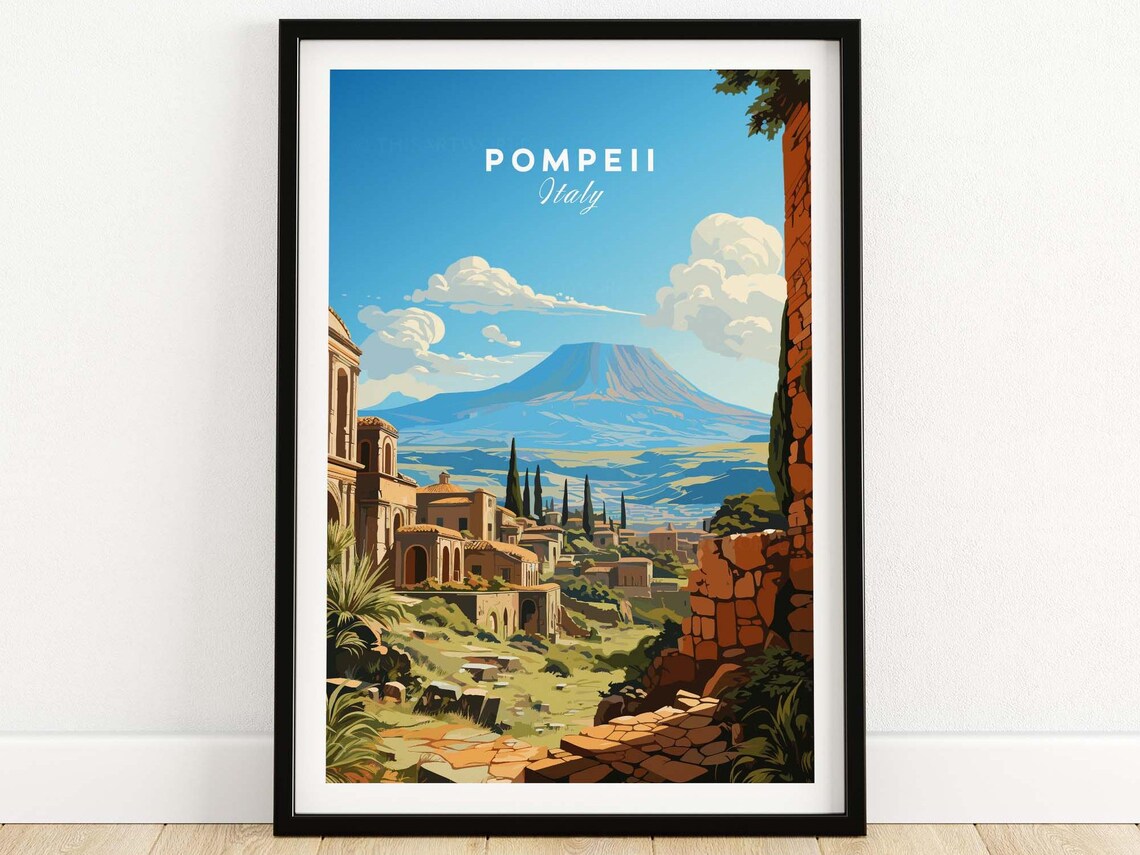 Pompeii Illustration Italy Travel Poster