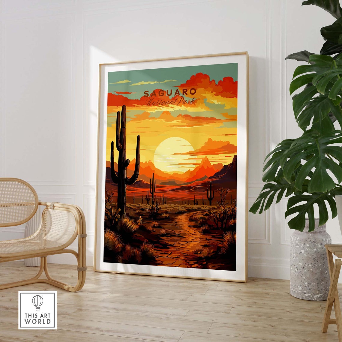 Saguaro National Park Giant Cactus Sunset Desert Scene Poster - Image 3
