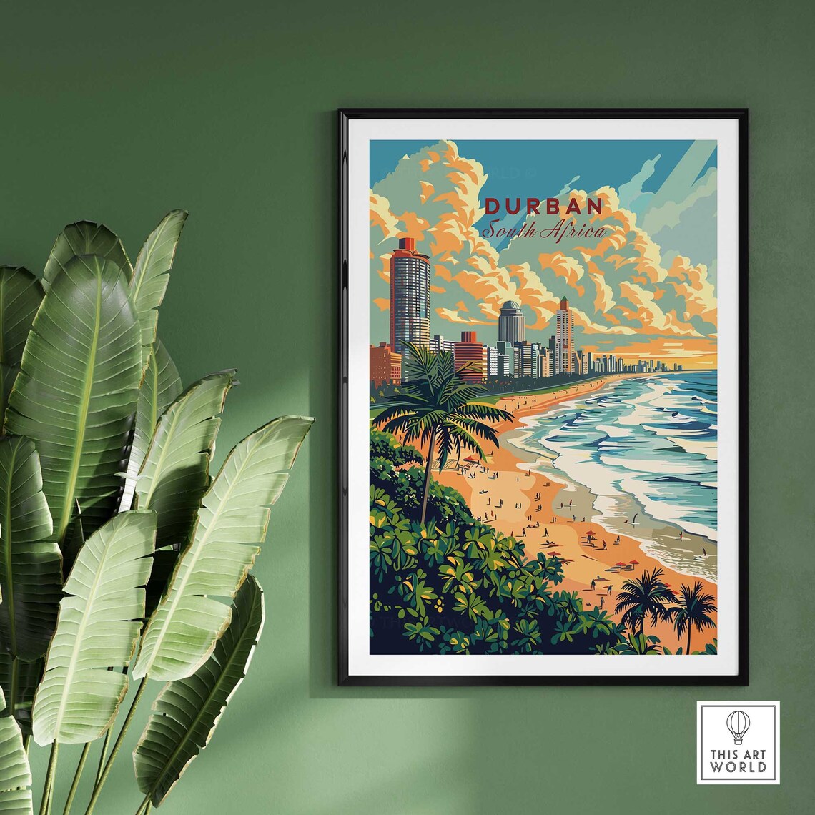 Durban South Africa Golden Beach Skyline Vintage Travel Poster - Image 2
