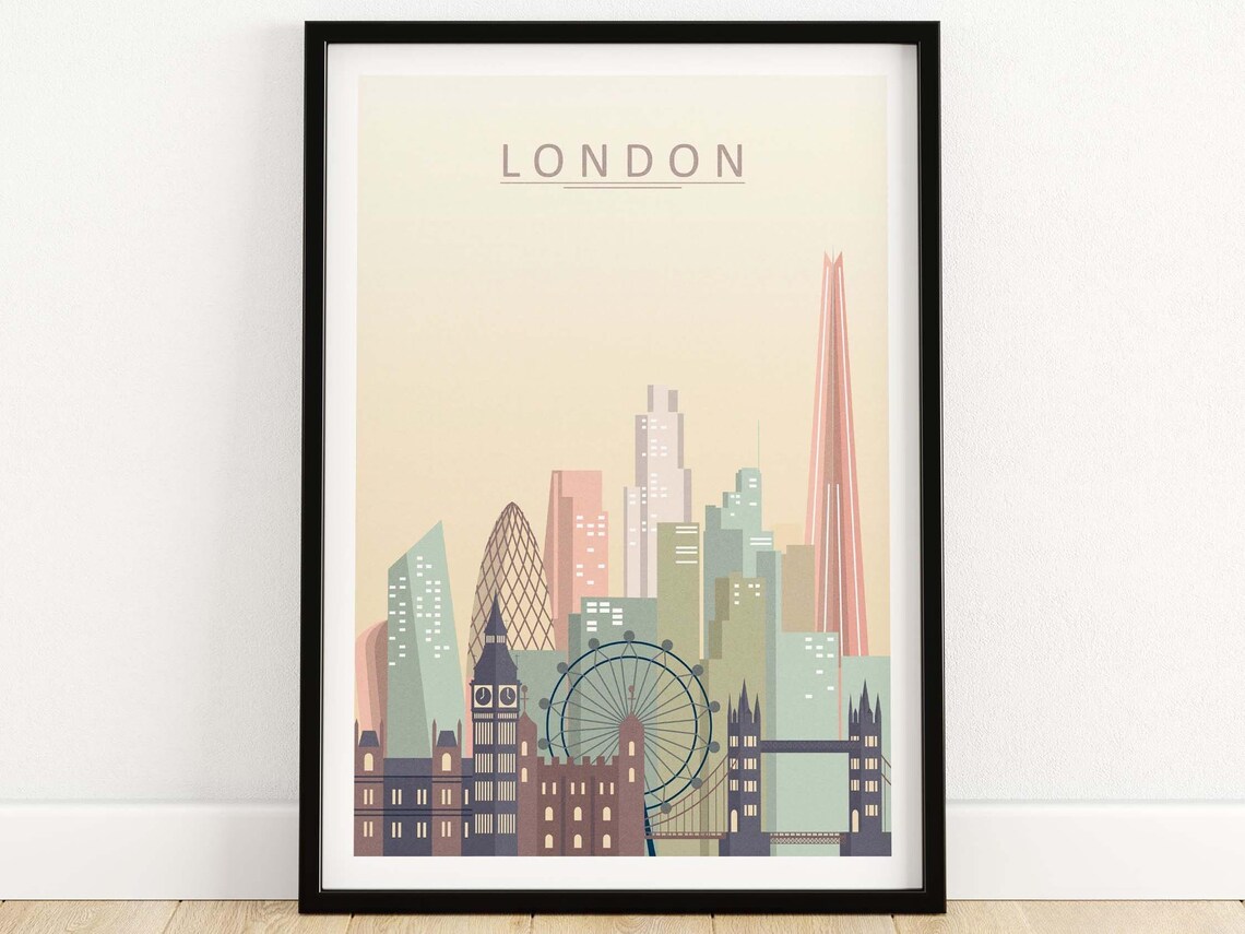 London Skyline Travel Poster, Cityscape Decor