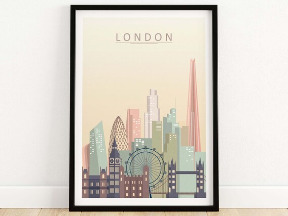 London Skyline Travel Poster, Cityscape Decor
