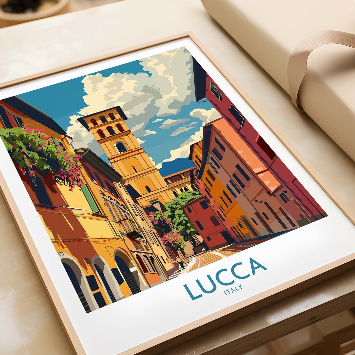 Lucca Tuscany Old Town Street Medieval Tower Flowers View Poster