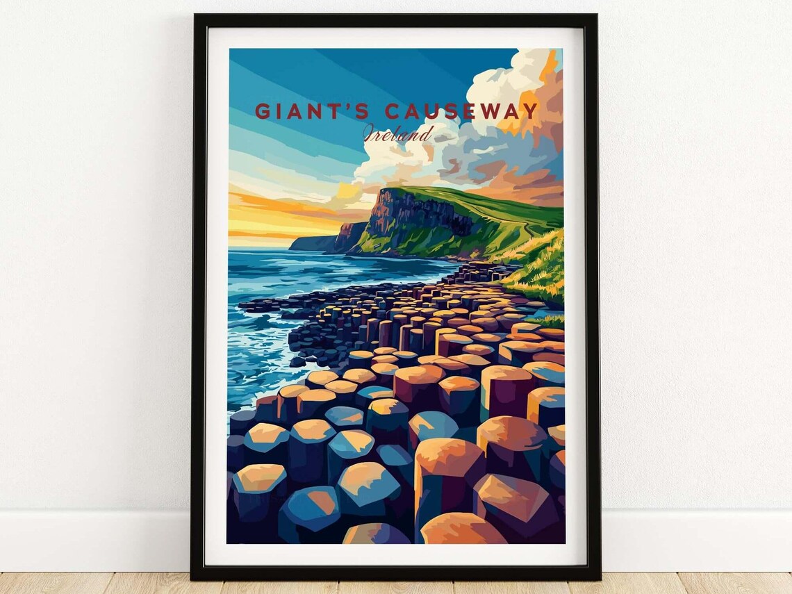 Giants Causeway Ireland Basalt Columns Sunset Coast Art Poster