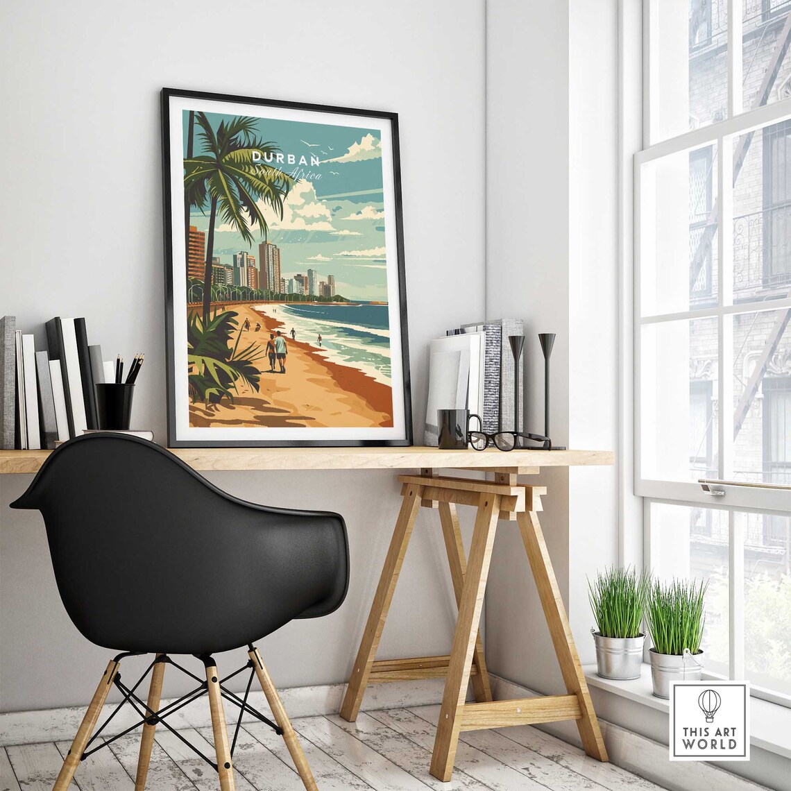 Durban South Africa Golden Beach Palms City Skyline Travel Poster - Image 4