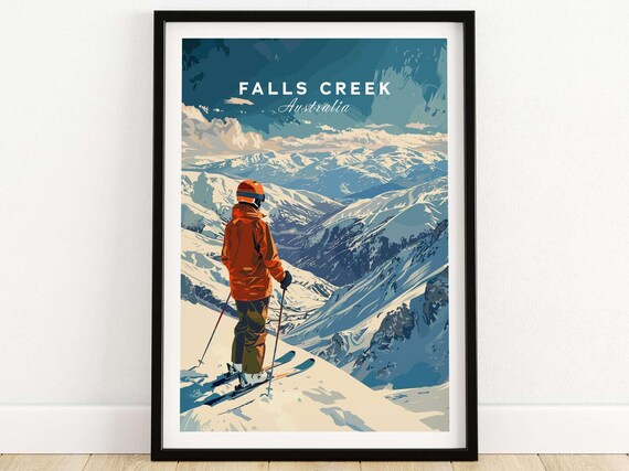 Falls Creek Australia Skier Overlooking Mountain Peaks Poster