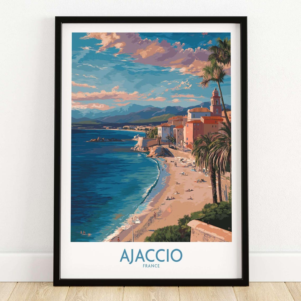 Ajaccio France Coastal Beach Sunset Mediterranean Travel Poster