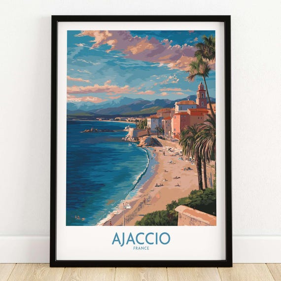 Ajaccio France Coastal Beach Art Print Corsica Sunset City Poster