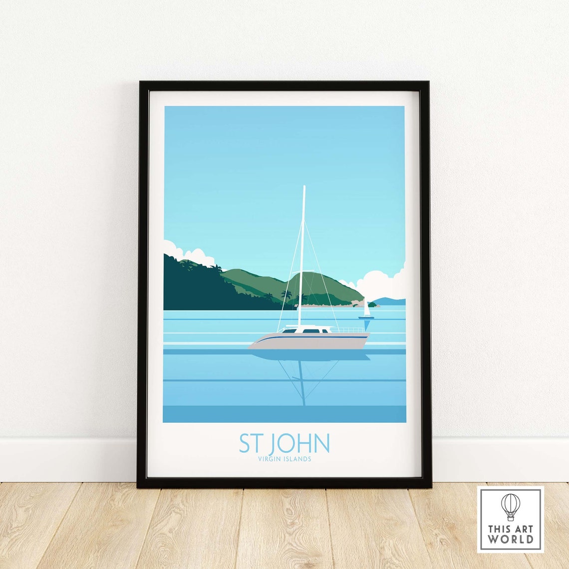 St John Virgin Islands Sailboat Tropical Bay Minimal Travel Poster
