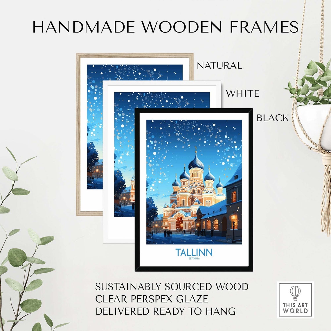 Tallinn Estonia Snowy Cathedral Winter Night City Travel Poster - Image 4