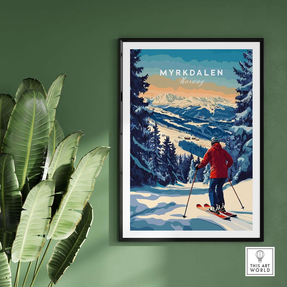 Myrkdalen Norway Ski Resort, Winter Sports Poster - Image 2