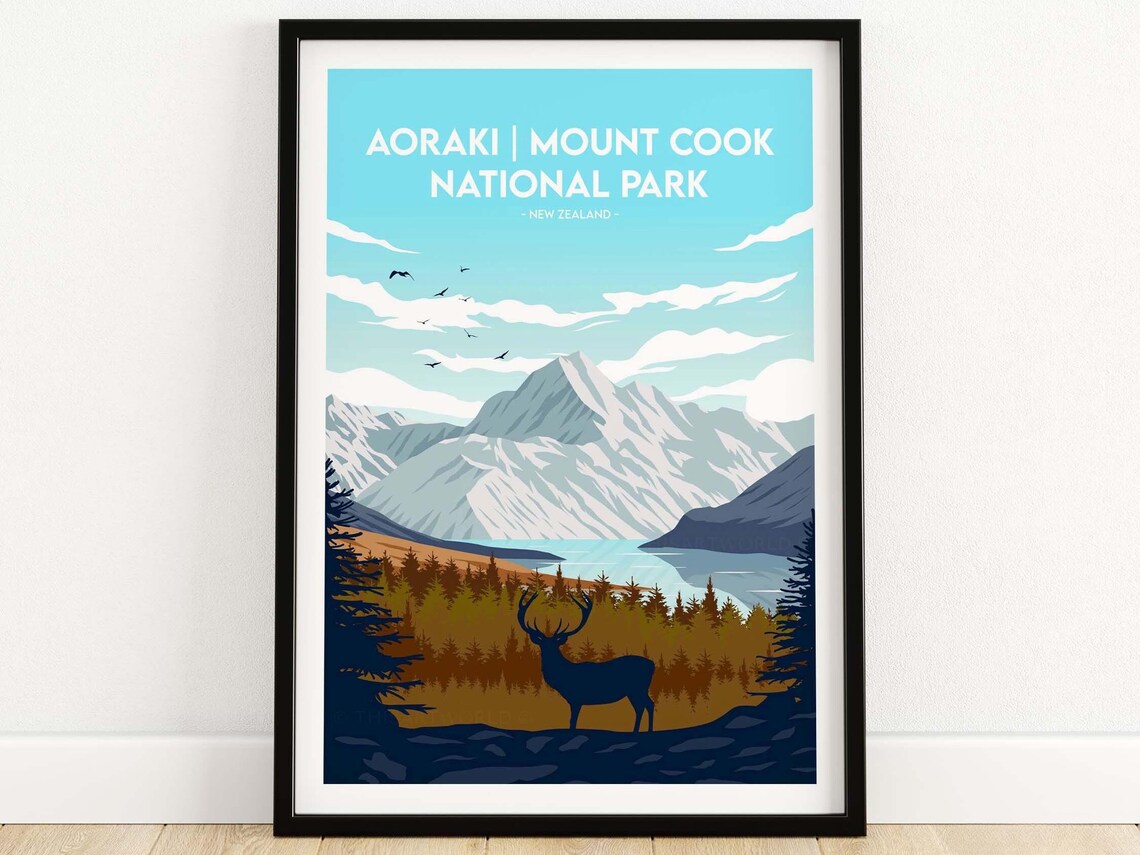 Aoraki Mount Cook National Park Travel Poster, New Zealand