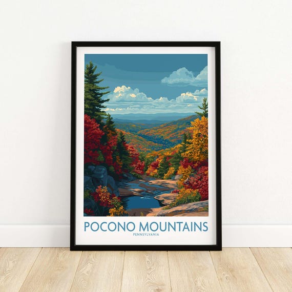 Pocono Mountains Wall Art Print Pennsylvania Travel Decor Nature Poster Gift Lovers Illustration Great Outdoors