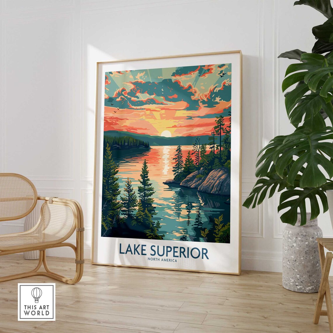 Lake Superior North America Pine Forest Sunset Lake Travel Poster - Image 2