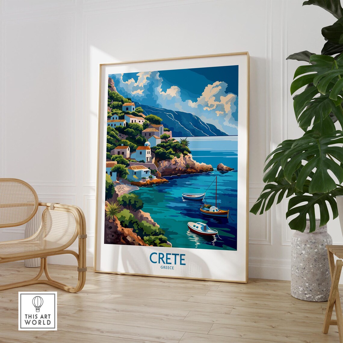 Crete Greece Village Harbor Fishing Boats Turquoise Water Poster - Image 2