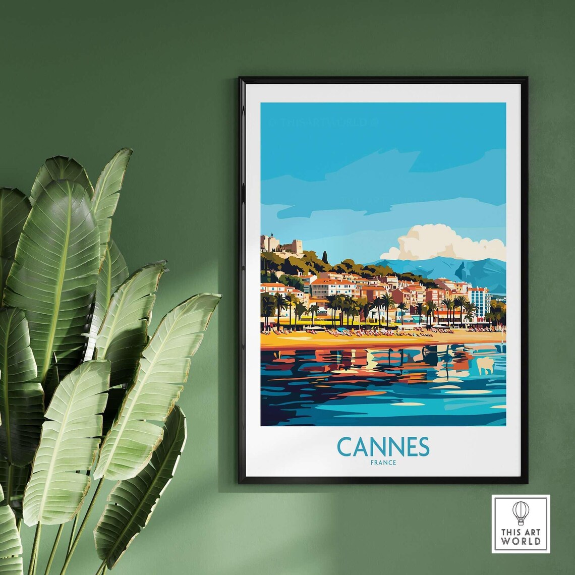 Cannes France Palm Beach Sunset Ocean Reflections Travel Poster - Image 2
