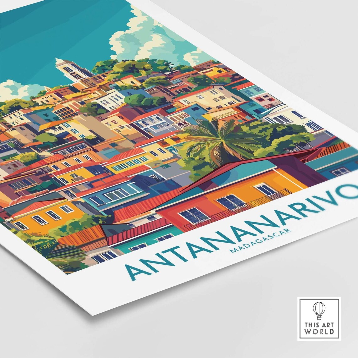 Antananarivo Madagascar Hillside Colorful Houses City Travel Poster - Image 4