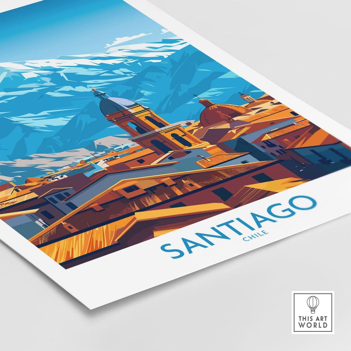 Santiago Chile City Rooftops Snowcapped Andes Peak Art Poster - Image 4